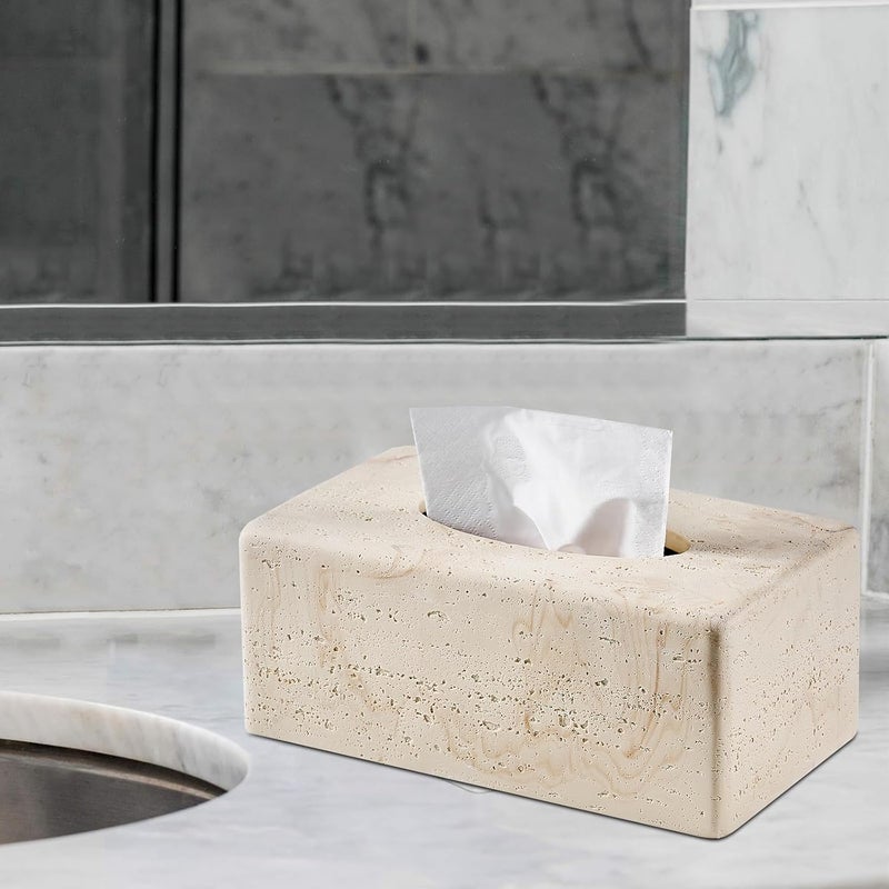 Polytree Natural Travertine Textures Tissue Box Cover Rectangular (Only Suitable for Standard Sized Tissue Box) for Decor,Resin Tissue Box for Bathroom Countertop,Bedside,Office（Made of Resin, Height of 4 in - Image 5